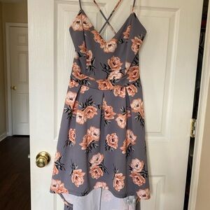 Charlotte Russe Floral Midi Dress in Gray and Pink